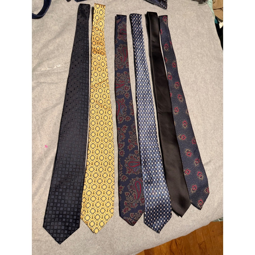 Mens Necktie Lot of 6 DKNY Goodfellow A Sulka Paisley Geometric Solid Silk Blend